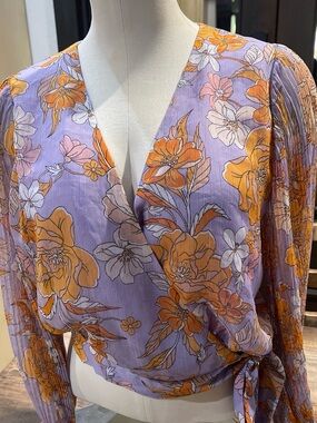 Astr Lavender Floral Blouse with Orange Accents